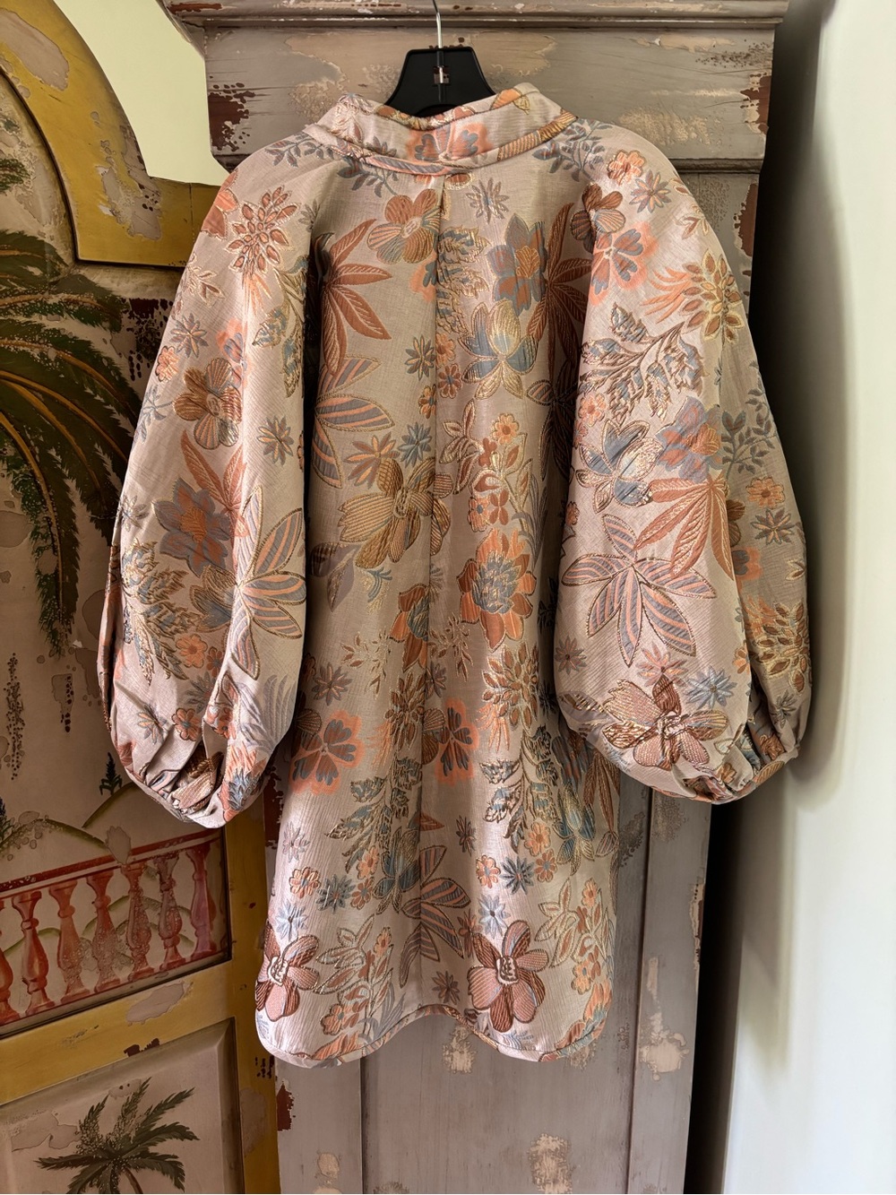 Boho Floral Mini Dress in Soft Beige and Pastel Prints - Picture 9 of 15